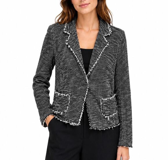 Eileen Fisher Jackets & Blazers - Eileen Fisher Black White Textured Fringe Tweed Blazer Cardigan Size S Petite